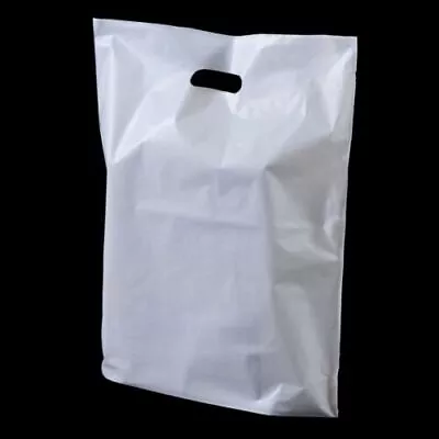 £2.30 • Buy Strong Plain White Patch Handle Carrier Gift Shopping Plastic Bags Retail Shop