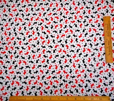 Quilt Fabric By Half-Yard Red Black Scottie Dogs Hearts On White Premium Cotton • $5.99