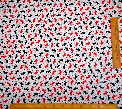 Quilt Fabric By Yard Red Black Scottie Dogs Hearts Dots On White Premium Cotton • $10.99