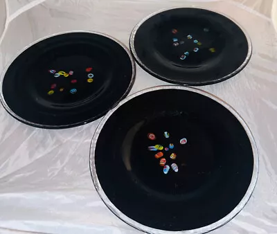 3 Vintage 8  Studio Art Glass Plate Black Murano Millefiori Italy Rare! • $75