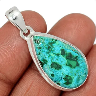 Natural Malachite In Chrysocolla - Congo 925 Silver Pendant Jewelry CP33022 • £20.89