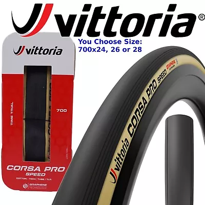 Vittoria Corsa Pro Speed 700x24/26/28 Fold Road Tubeless Bike Tire Black/Tanwall • $89.70