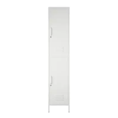 RealRooms Shadwick 2 Door Single Metal Locker Style Storage Cabinet Soft White • $234.99