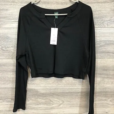 Wild Fable Small Waffle Knit Midriff Top Long Sleeve Black • $13.01