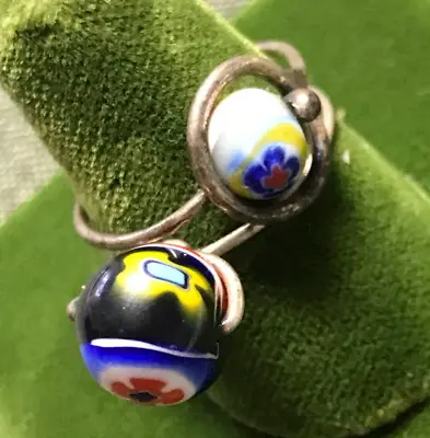 Lot Of 2 Vintage Millefiori Glass Rings Sterling Silver Wire Size 6 • $17.99