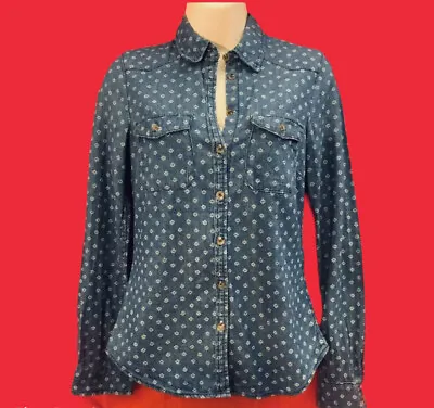 H&M  LOGG ... Label Of Graded Goods ... Denim Long Sleeve Button Top ... Size 2 • $14.98