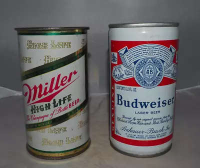 Miller High Life & Budweiser  12 Oz. Flat Top Cans  Miller & A-B Brewing Co's • $16.95