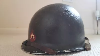 Original WW2 US Army M1 Helmet  Swivel Bail Front Seam Firestone + Chinstraps • £450