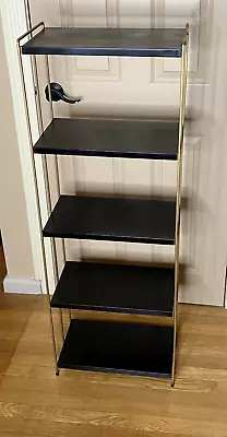 Vintage Mid Century Modern 5-Tier All Metal Bookshelf Black/Gold Shelving Unit • $169.99