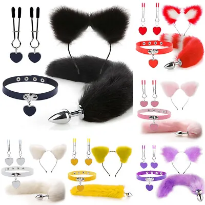 4Pcs Set Fox Butt Tail Collar Soft Cat Ears Headbands Cosplay Female Cute Heart • $6.99