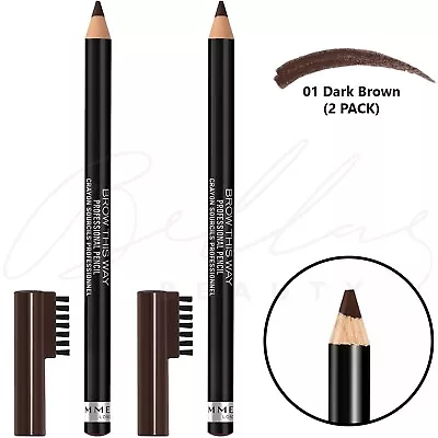 RIMMEL Professional Eyebrow Pencil With Brush Comb - Dark Brown *NEW* *2 PACK* • $9.49