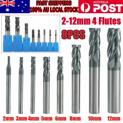 8X Carbide End Mill Set Tungsten Steel Milling Cutter Tool 2-12mm 4 Flutes Kit • $54.14