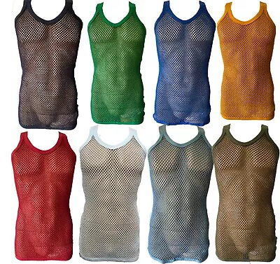 £6.99 • Buy Mens Orignal Crystal 2xl/3xl String Vest 100% Cotton Mesh Fish Net Fitted Gymtop