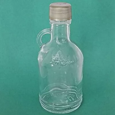 Maple Syrup Clear Glass Bottle Loop Handle Cap Empty 6.5  Embossed Leaves Jug -U • $14.99