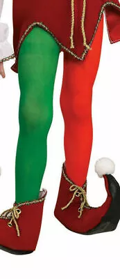 $7.95 • Buy Child Half Red Green Elf Tights Christmas Helper Jester Unisex Clown Hose Medium