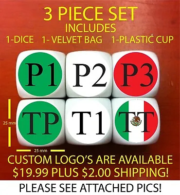 TOMA TODO DICE SET - CUSTOM TOMA TODO DICE - MATCHING BAG AND DICE CUP 3 Pc. SET • $19.99