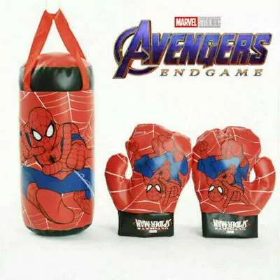 Marvel Avengers Spiderman Kid Boxing Bag Gloves Punching Set Children Toys Gift • £15.59