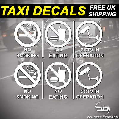 £3.99 • Buy 2x No Smoking, Eating, CCTV Warning Vinyl Decal Stickers For Taxis/Cabs, Buses
