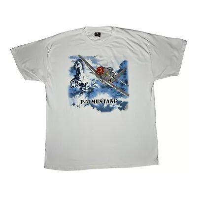 Vintage P-51 Mustang Airplane T Shirt Size XL White • $9