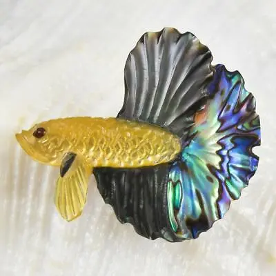 Siamese Fighting Fish Betta Iridescent Multicolor Shell Carving 2.63 G Drilled • $39.95