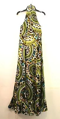 Melissa Masse Women Oceanic Print Sleeveless Halter Neck Back Zip A Line Dress M • $26.18