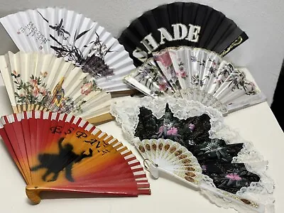 Vintage Fan Lot Of 6: Asian And Spanish Inspired Fans Handcrafted Hand Painted • $26