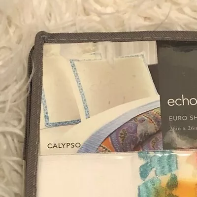 EchoDesign Calypso EURO European Pillow Sham 26x26 White Teal Embroidery New • $23.78