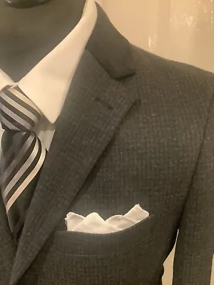 Men’s Grey Tweed Overcoat Small 36/38  Wool Mix Velvet Collar Peaky Blinder • £19.98