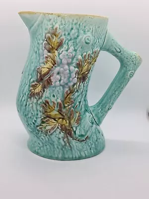 Rare Victorian 'Bent Tree Trunk' Turquoise Majolica Jug • £25