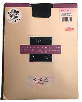 VINTAGE HONORS Silken Sheers Lycra Pantyhose Hosiery Long Forest NIP Style 4171 • $10