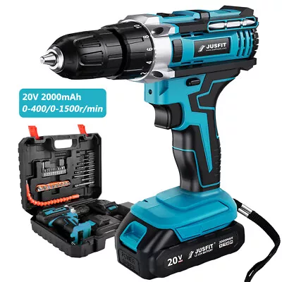 20V Cordless Hammer Drill Set Electric Impact Driver Screwdriver Gun+ 2 Battery • £25.99