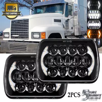 Pair 7x6 Inch Led Headlights High-Low Beam DRL For Mack CH CS300T CH600 CS200P • $48.99