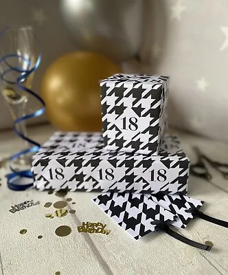 18th Gift Wrap Paper In Houndstooth Check 1 Sheet With 1 Tag Special Birthday • £4.50