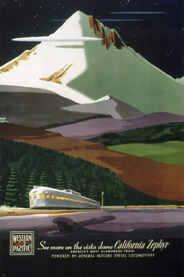 $9.99 • Buy CALIFORNIA ZEPHYR TRAIN Vintage Travel Poster By B HILL US 1950 20x30 Rare - VW0