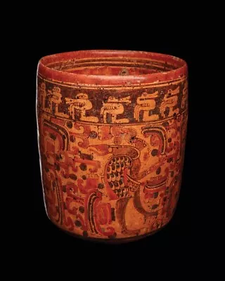 Ancient Maya Ulua Polychrome Decorated Cylinder Vase - Pre Columbian Ca. 500 AD • $6750