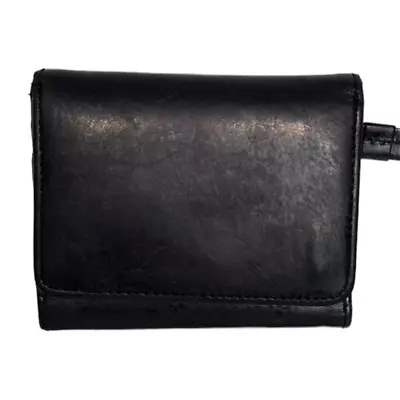 Vintage  small Black Leather Tri Fold Wallet Measures 4in X 3.25in • $15