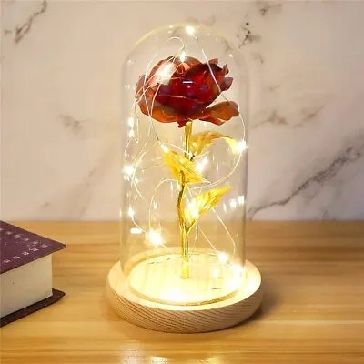 $23.99 • Buy Hot Crystal Galaxy Rose In The Glass Dome LED Valentine's Day Birthday Xmas Gift