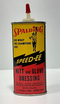 Vtg Advertising Spalding SPEED-EE Mitt And Glove Dressing Oil Can Baseball Tin • $38