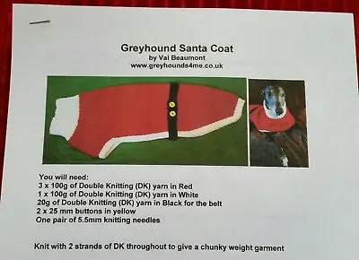 Greyhound Santa Christmas Coat Knitting Pattern • £2.50