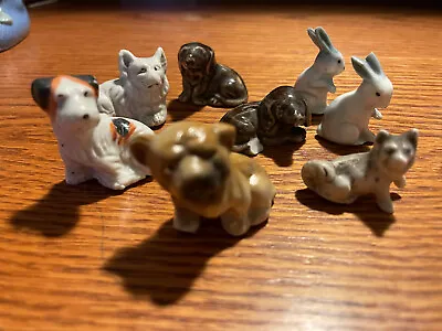 Vintage Miniature Lot Of 8 Germany And Japan Animals - Dogs Rabbits Wolf • $10