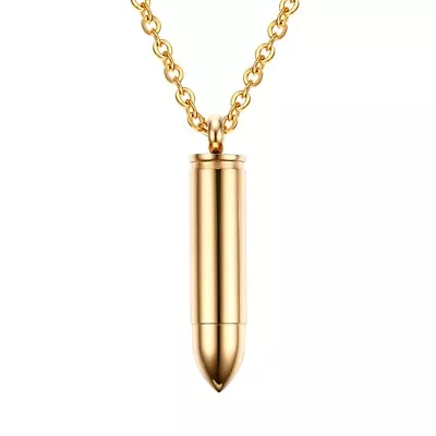 Hip Hop Men Necklace Bullet Pendant Ash Urn Cremation Stainless Steel Chain • $8.78