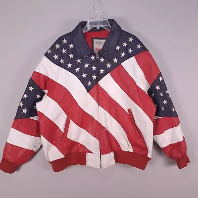 Michael Hoban Jacket Womens 2XL Red White Blue Leather Bomber Flag Wheremi • $89.09