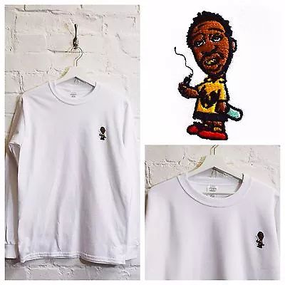 Actual Fact ODB X Charlie Brown Embroidered White Hip Hop Long Sleeved T-Shirt • £23