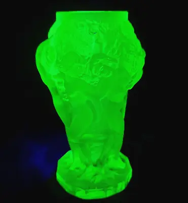 Uranium Glass Vase Yellow Vaseline Uranum Depression Glass Nude Mermaids • $150