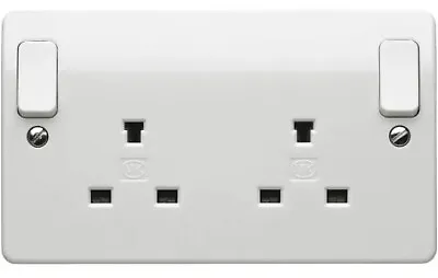 K1246WHI  MK: 13 Amp Non Standard Switched Socket Outboard Rockers 2 Gang DP New • £21