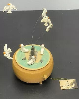 BRAND NEW NEVER DISPLAYED Vintage Schmid Wooden Music Box Seagulls Birds WORKS! • $49.99