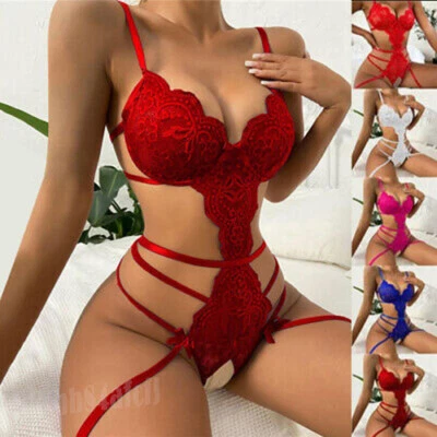 £6.69 • Buy Women's Lace Body Lingerie Crotchless Sexy Babydoll Bodysuit Nightwear Underwear