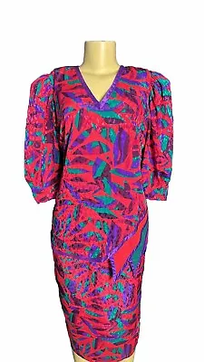 Vintage Maggie Shepherd Silk Colorful Abstract Skirt Set • $30