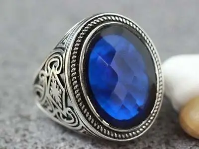 925 Sterling Silver Natural Certified 14 Ct Blue Sapphire Valentine Mens Ring • $89