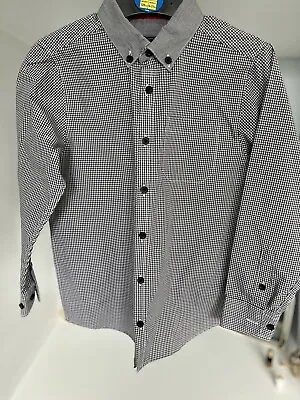 Boys Blue Zoo Black And White Long Sleeved Checked Shirt - Size 8 Years • £2